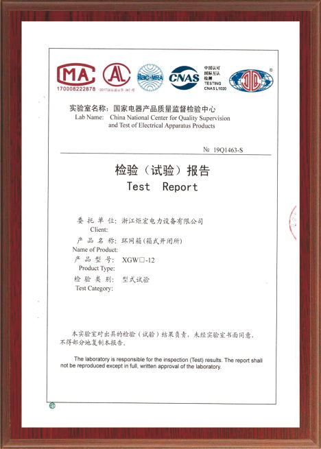 環(huán)網(wǎng)箱(箱式開閉所) xGWO-12 檢驗（試驗）報告Test Report